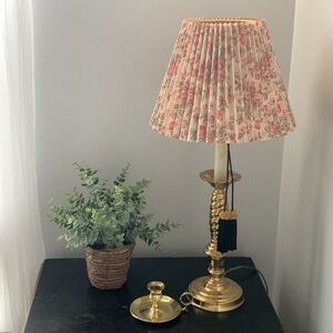 Vintage brass table lamp with vintage‎ lampshade floral cottage core traditional